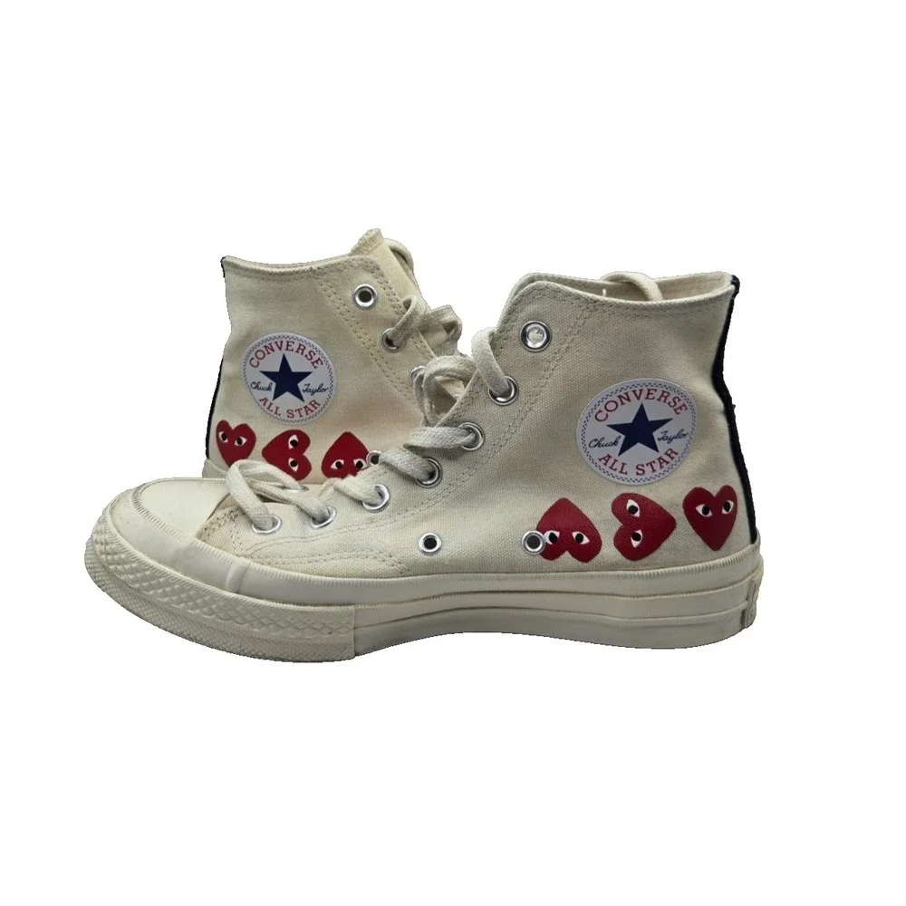 Converse x Comme des Garçons Play Sneakers Mens 6 Cream Multi Heart Chuck 70 Hi - Picture 1 of 13